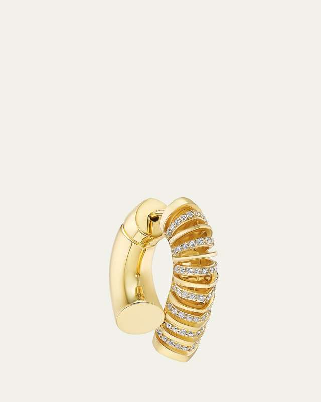 18K Yellow Gold Oera Half-Ribbed Diamond Earrings